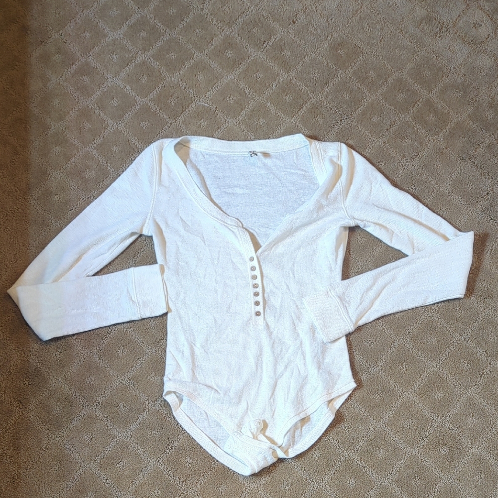 Free People White Fitted Long sleeve Sleeve Bodysuit